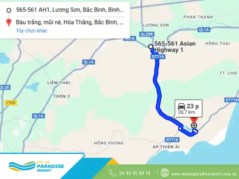 Bản đồ đi Bàu Trắng Mũi Né
