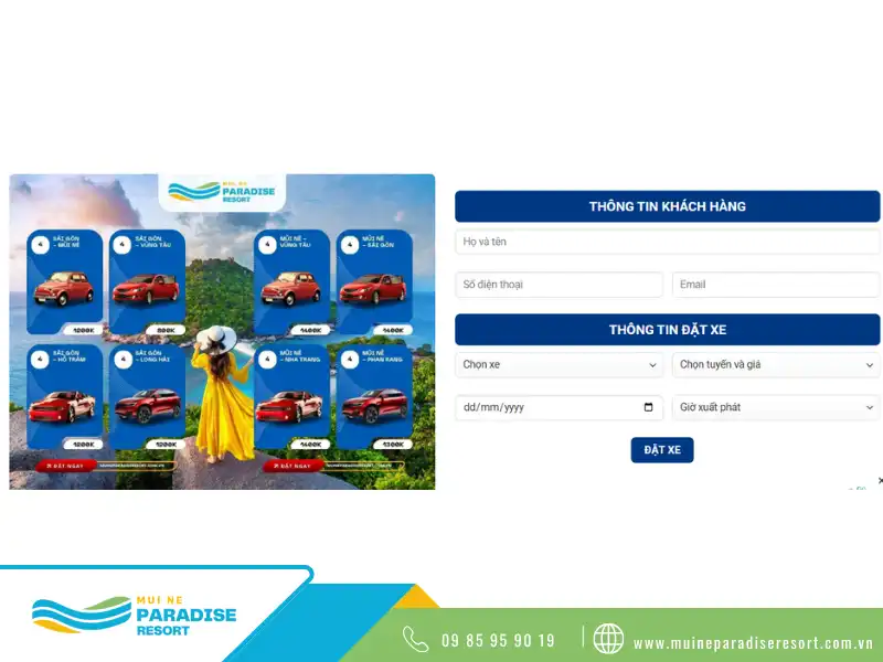 Đặt xe tại Mũi Né Paradise Resort