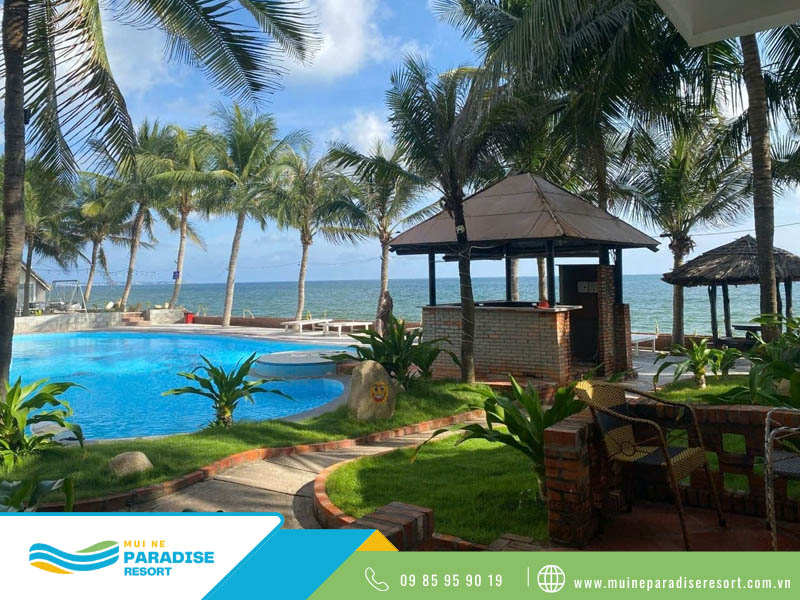 Khu nghỉ dưỡng Phan Thiết - Mũi Né Paradise Resort phù hợp cho gia đình nhờ không gian rộng, gần biển, gần điểm tham quan và nhà hàng phục vụ đa dạng món ăn.